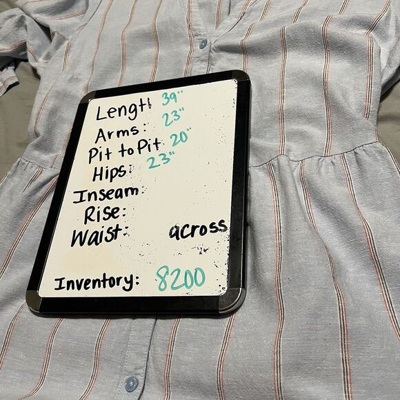 Old Navy Striped Light Blue Button Up Linen Blend Dress Coastal Beachy Womens L - Picture 11 of 11